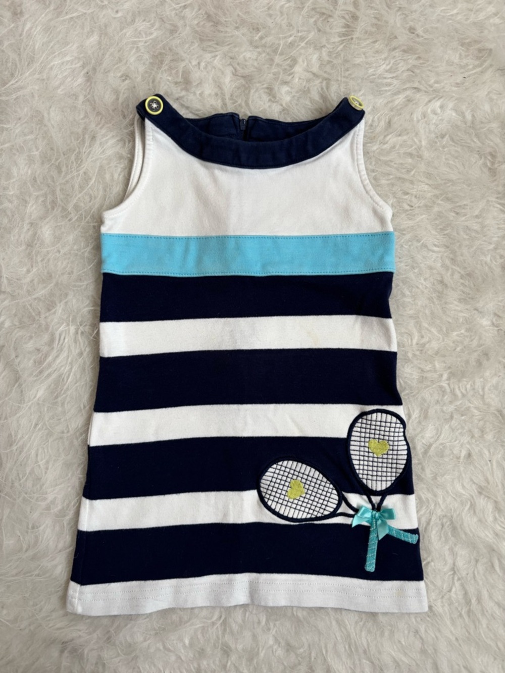 Vintage Hartstrings Girls Navy, White & Aqua Striped Preppy Tennis Dress